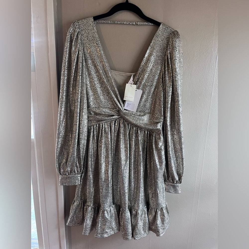 Long sleeve, shirt, gold dress. Lightweight and so cute!